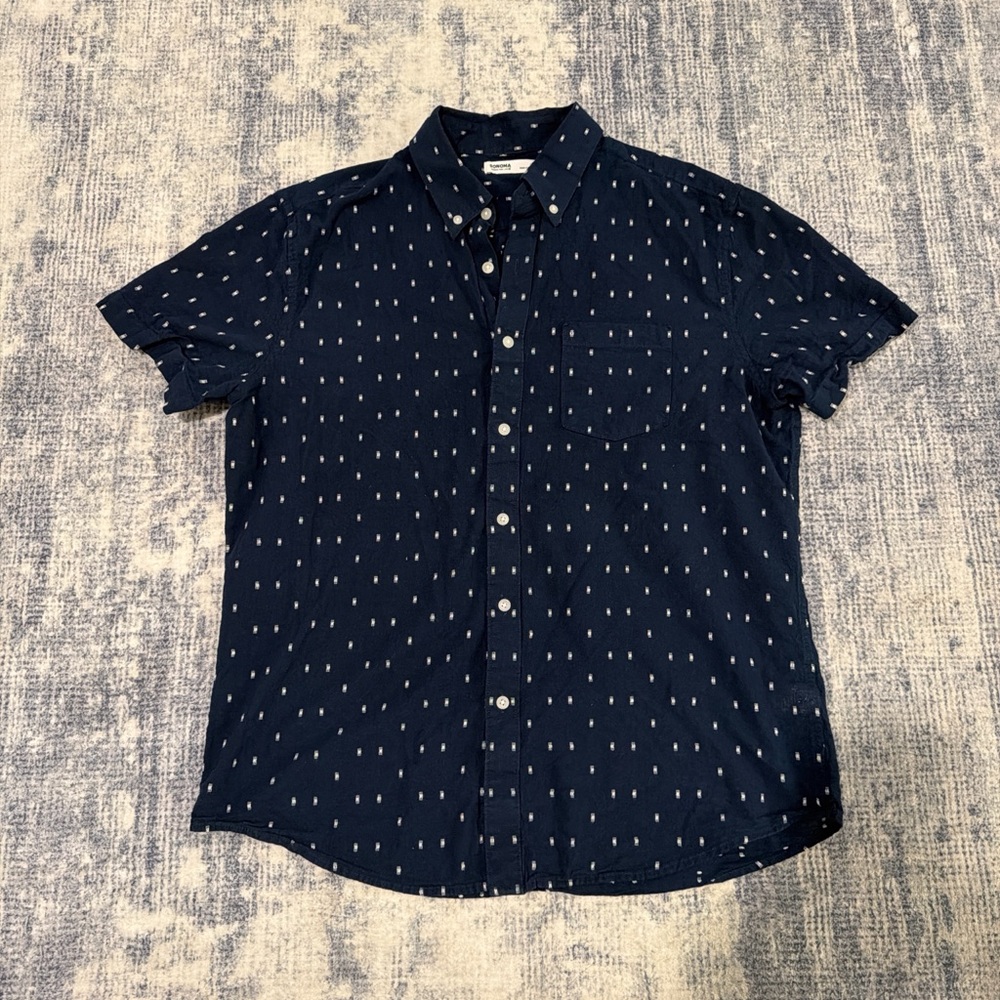 Sonoma Men's Dark Blue Casual Shirt with White Dashes